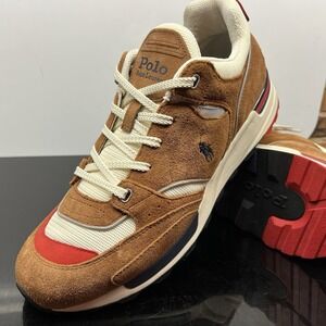Polo Ralph Lauren Size 11.5 Brown Leather Blend Trackstar 200 Sneakers New